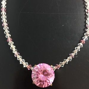 Sparkling pink crystal bead pendant necklace